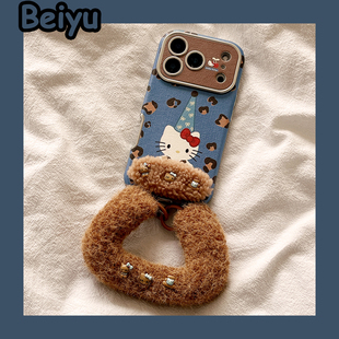 卡通豹纹HelloKitty带支架挂绳适用苹果17Promax手机壳iphone16pro新款15pro小众16pm可爱14pro硅胶17pro全包