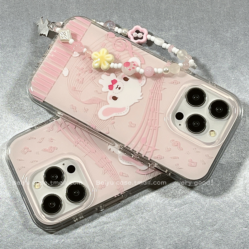 可爱卡通粉色小白兔适用苹果16Promax手机壳iphone15pro新款14小众女14pro硅胶13带链条16pro少女心创意全包