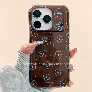 秋冬美拉德蓝色线条花朵适用苹果17Promax手机壳iphone16pro新款15pro小众女14高级感13硅胶15创意17pro全包