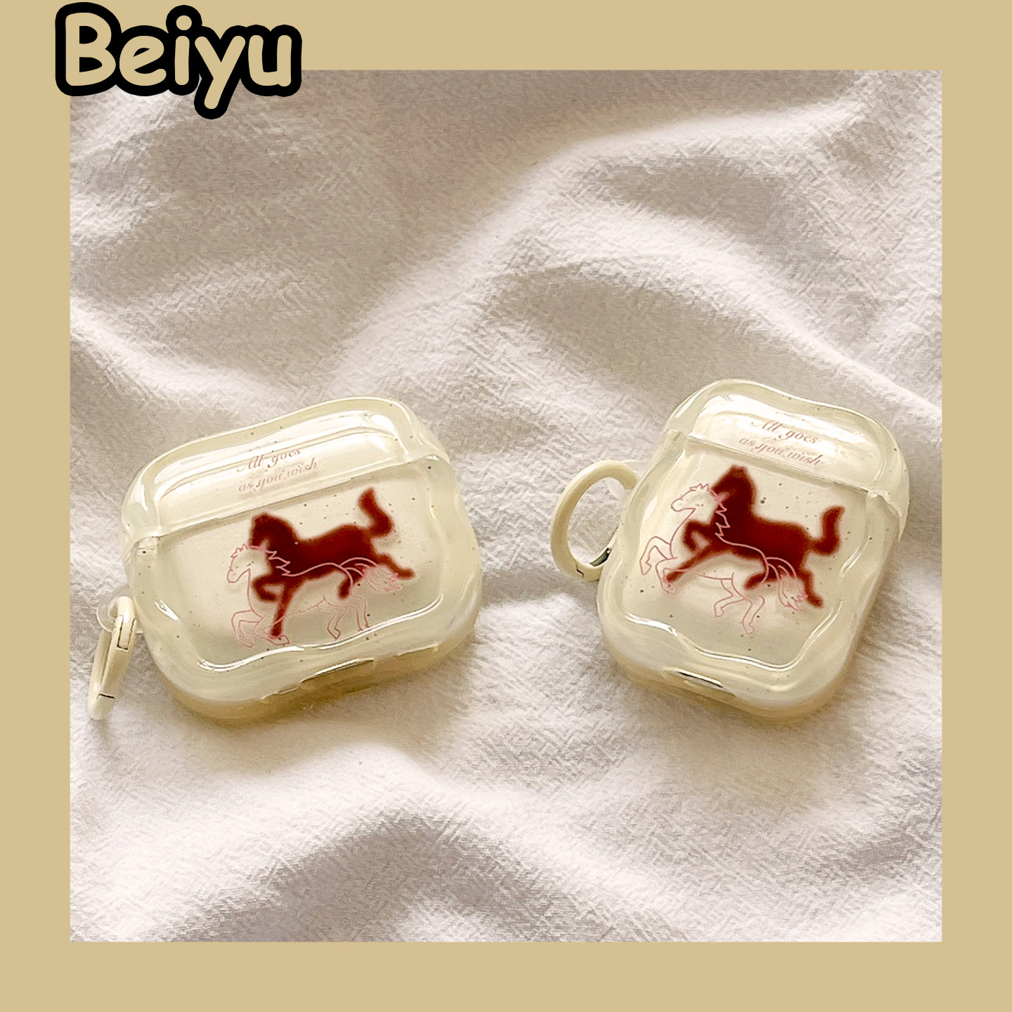 马年可爱简约泼墨小马适用airpodspro3苹果无线蓝牙耳机壳airpods4新款airpods1/2代耳机套pro全包保护套女款