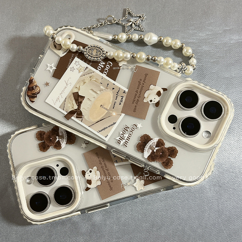 ins韩系趣味可爱蛋糕小狗适用苹果16Promax手机壳带链条iphone15pro新款14小众14pro硅胶13防摔16pro创意全包