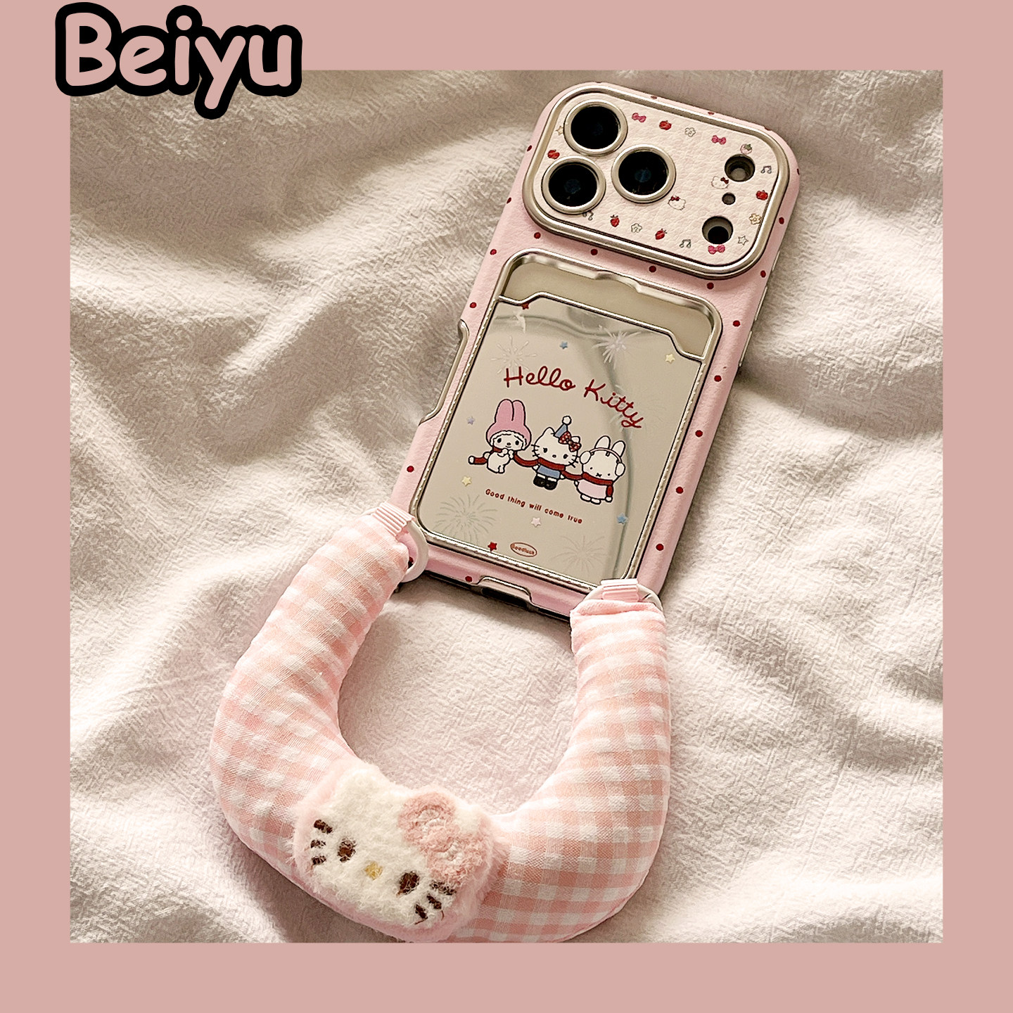 可爱米菲兔Kitty猫镜面卡包适用苹果17Promax手机壳iphone16pro新款15pro小众带挂绳14pro硅胶17pro创意全包