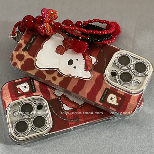 可爱卡通西高地适用苹果16Promax手机壳带镜头膜iphone15pro新款14小众女款14Pro硅胶13新年红16全包12防摔11