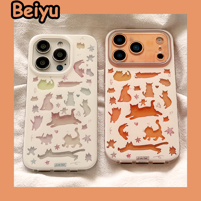 镂空彩色猫咪适用苹果手机壳