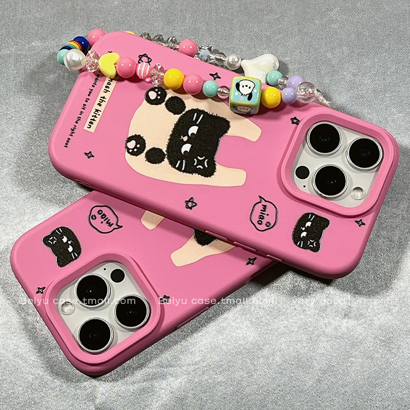 趣味搞怪可爱猫咪适用苹果16Promax手机壳卡通iphone15pro新款14小众女14pro硅胶13防摔16pro带链条12全包11