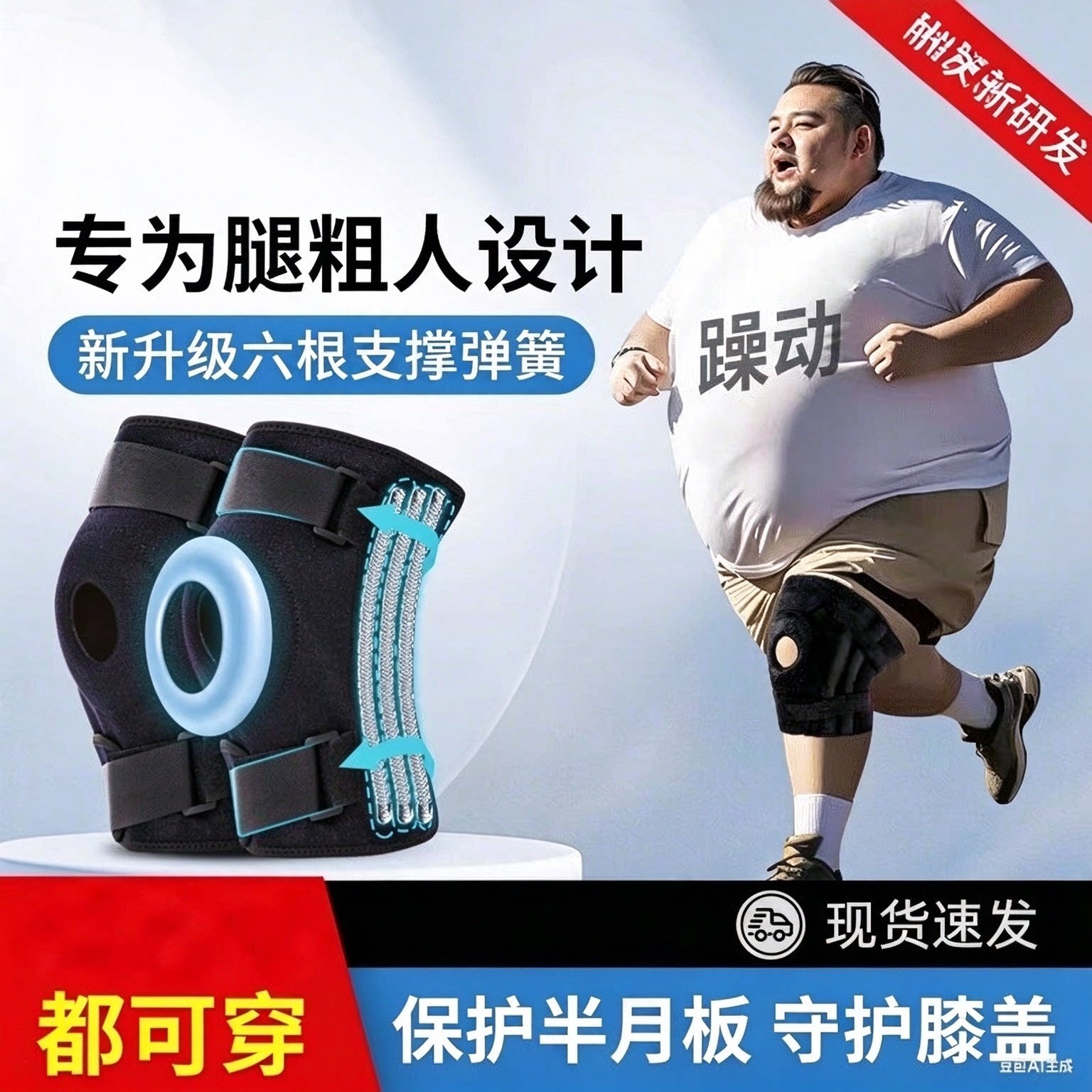 胖子护膝大码半月板损伤保护膝关节积液韧带损伤髌骨带薄