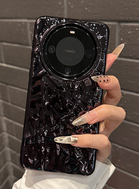 新款亮黑色适用于华为Mate60pro手机壳新款Pura70立体褶皱50硅胶锡纸纹40E防摔30创意情侣软套