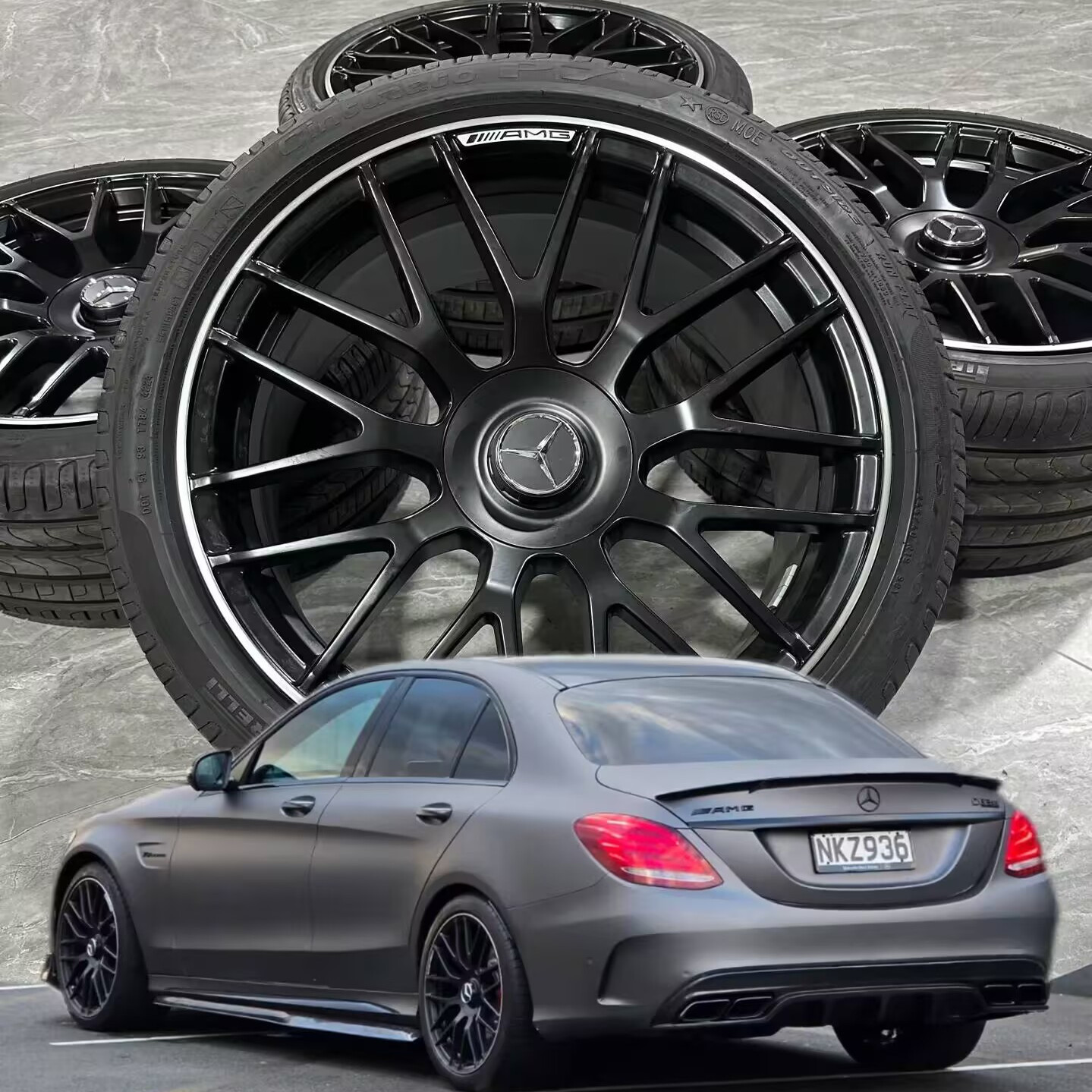 适用奔驰C63S 19寸原厂轮毂轮胎改装C260C300E260E300CLA升级验货