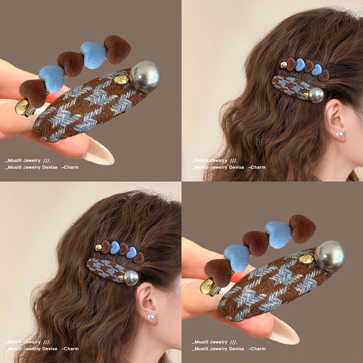 蓝色爱心发夹女2025新款高端前额侧边刘海碎发夹子一字夹发卡头饰