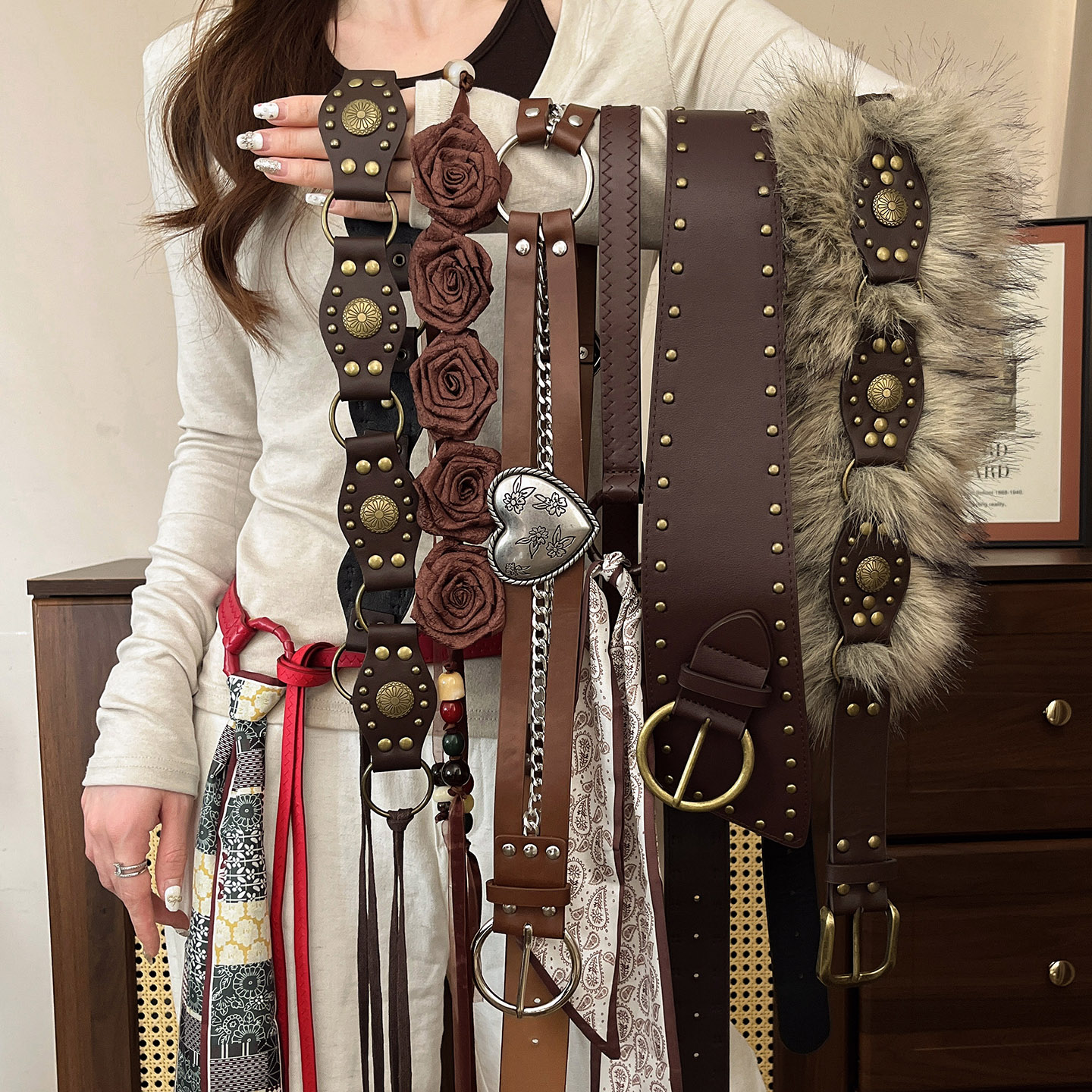 复古毛绒波西米亚风腰带女