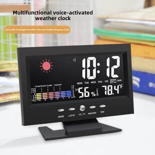 多功能声控天气时钟数字显示数字数字温度和湿度计家庭创意彩屏万