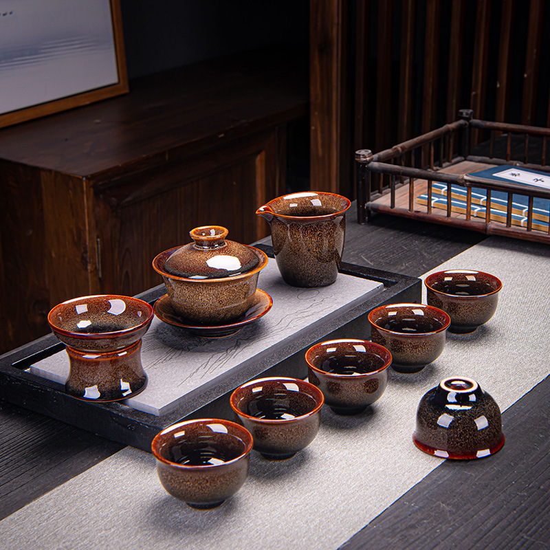 钧窑拉丝功夫茶具套装天目釉茶杯茶壶整套陶瓷礼品定logo