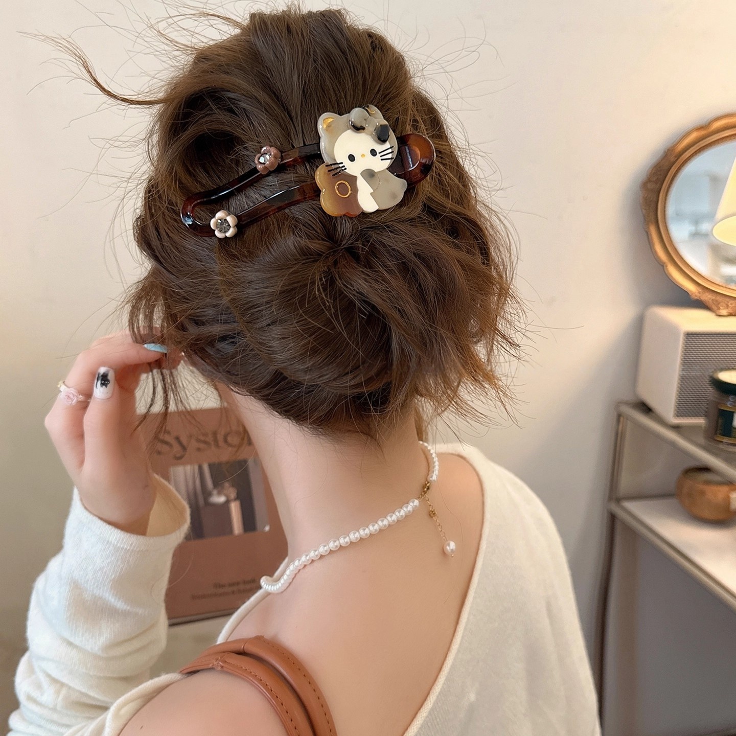 复古猫咪一字抓夹女2025新款发夹