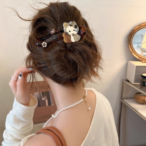 复古猫咪一字抓夹女2025新款发夹