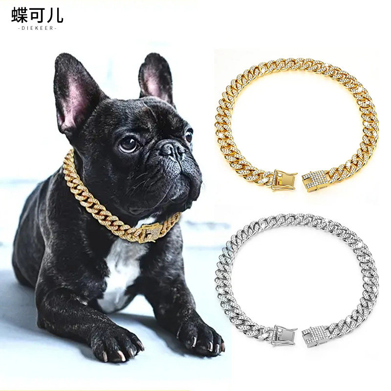 애완 동물 강아지 목걸이 고양이 골드 체인 실버 목걸이 액세서리 프랑스 인형 고양이 사진 퍼그 테디 개 깡패 쿠바