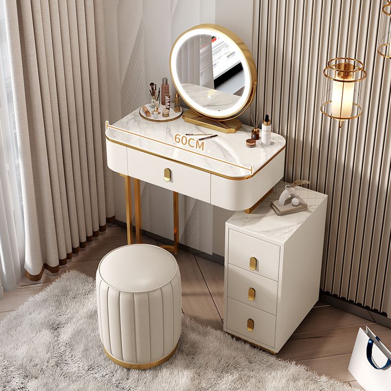 轻奢高级岩板梳妆台卧室全实木现代简约收纳柜一体小户型化妆桌i.