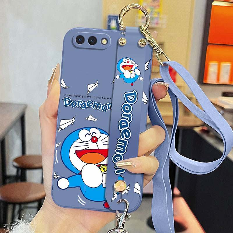 适用oppoA5手机壳PBAM00液态腕带支架a5卡通可爱软壳纸飞机哆啦A梦防摔磨砂创意斜跨背带保护套情侣男女款潮