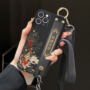 适用iPhone苹果11pro手机壳11液态腕带支架软壳11promax中国风A2217吉祥锦鲤好运全包直边斜跨背带保护套防摔