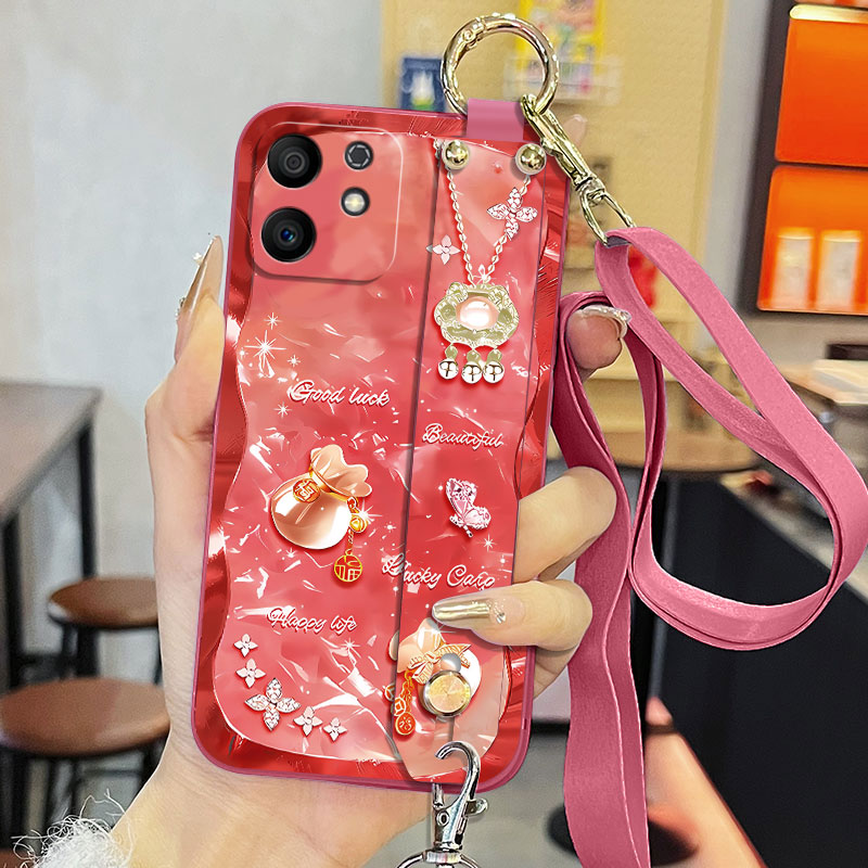 适用于荣耀Play6tpro手机壳TFY-AN40潮女款全包背带保护套幸运福袋防摔超薄时尚液态腕带支架软壳个性网红新