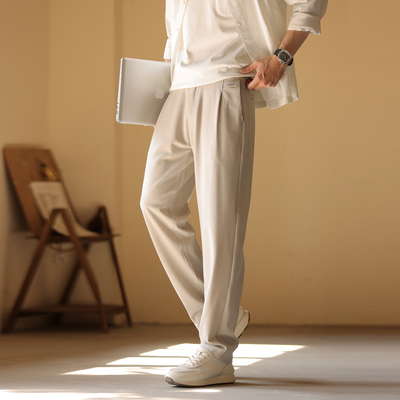 莫代尔休闲裤男简约宽松羊毛西裤