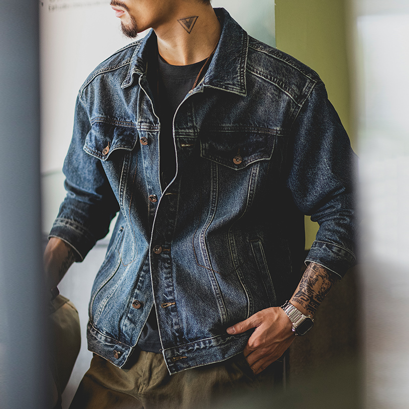 宇透【经典牛仔韵味】美式复古牛仔外套男士做旧潮流宽松工装夹克