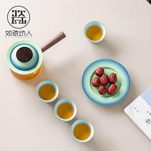家用简约高档轻奢防烫侧把泡茶壶茶杯礼盒装 渐变陶瓷功夫茶具套装