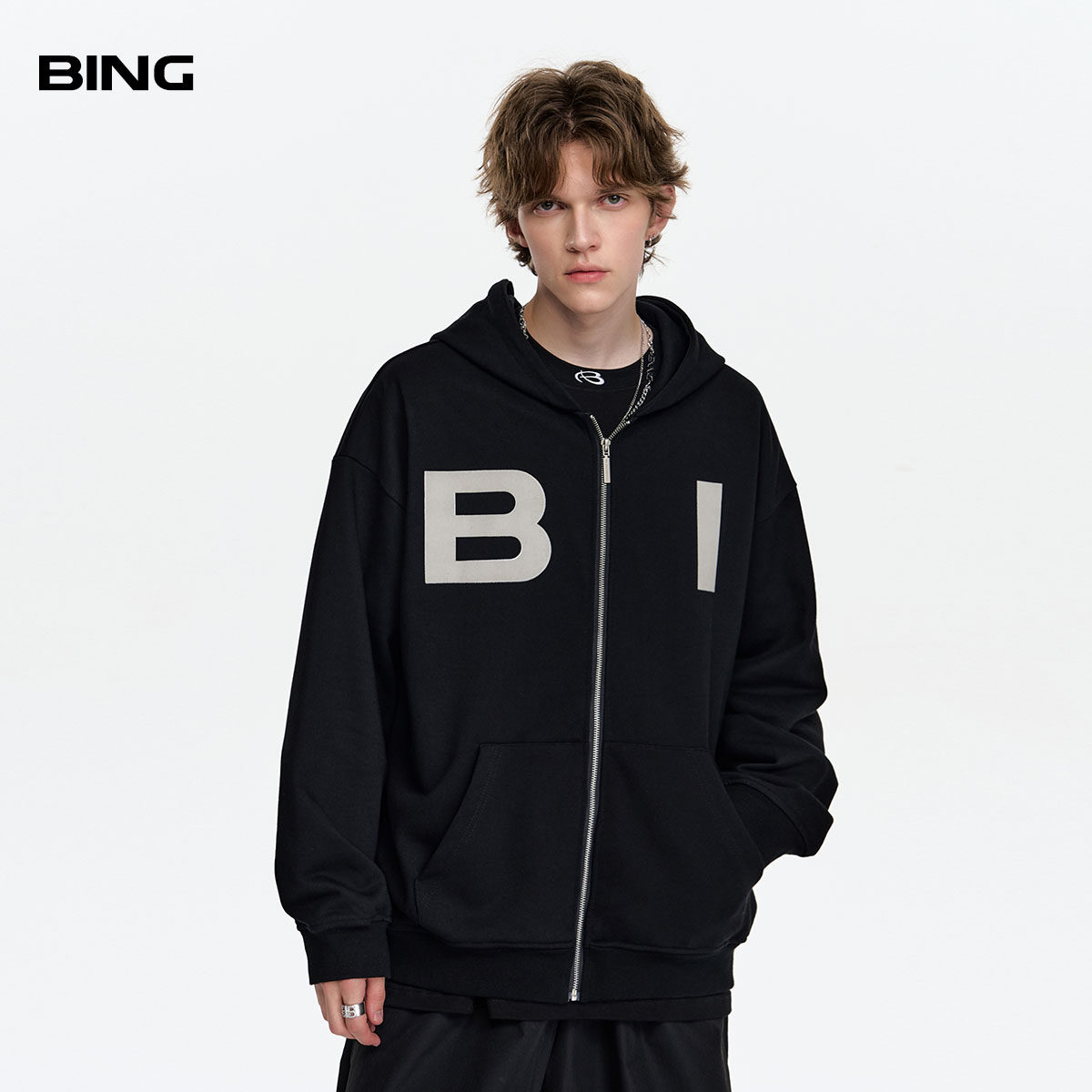 BING国潮连帽开衫卫衣男春秋季