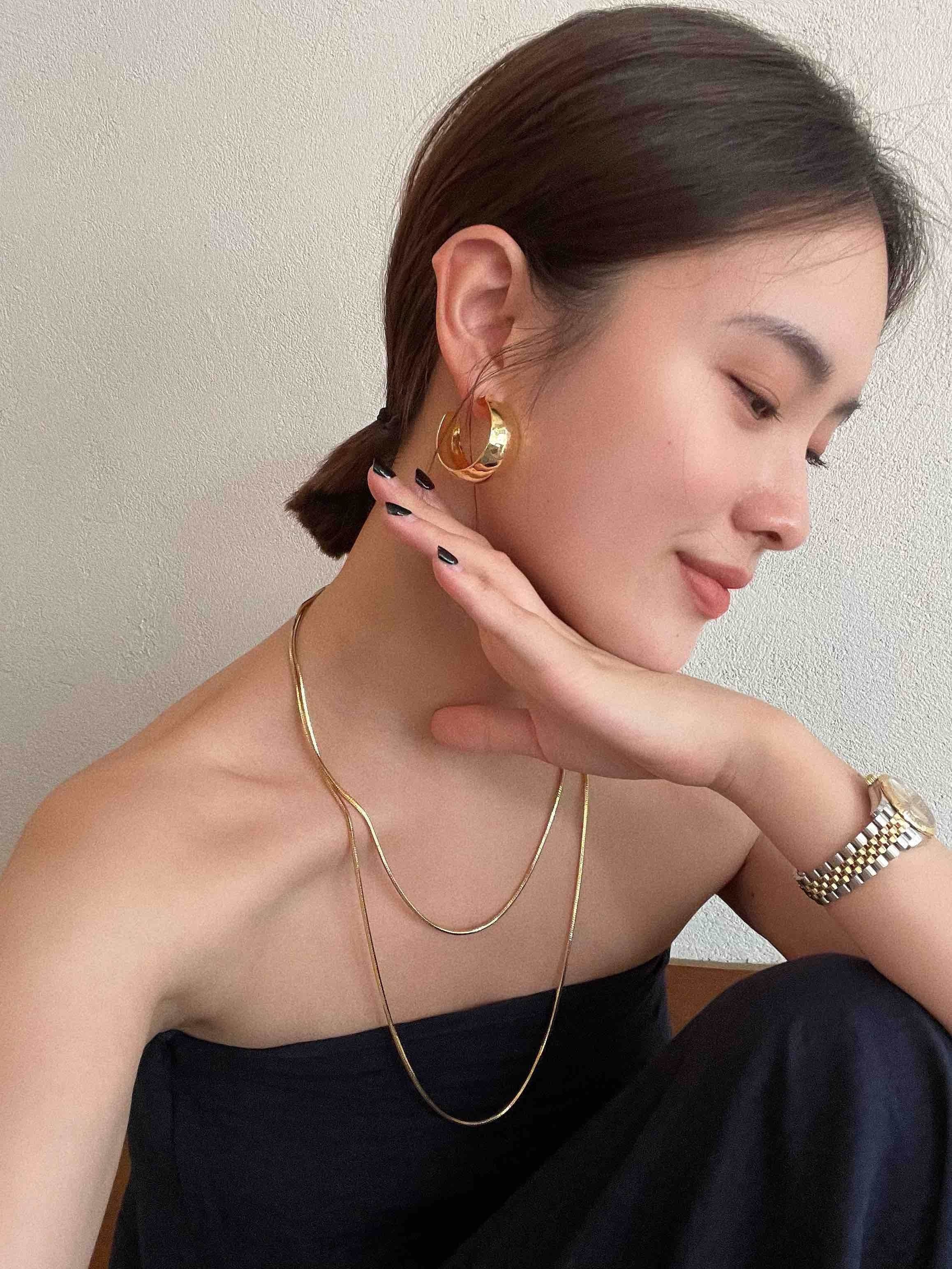 ORIAWANG 立体八角超长蛇骨链 小众双层叠戴质感长款项链毛衣链女