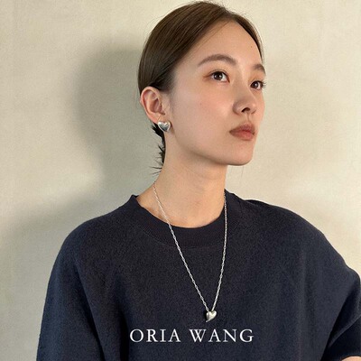 ORIAWANG 磨砂桃心 纯银耳钉耳环项链女