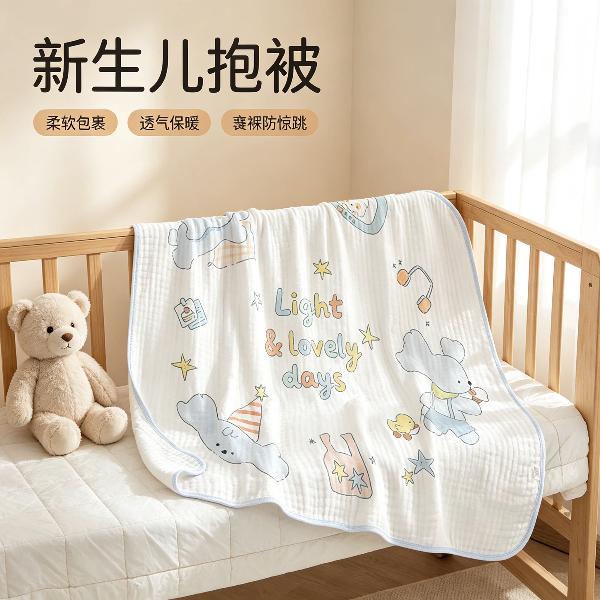 新生儿纱布抱被柔软透气防惊跳