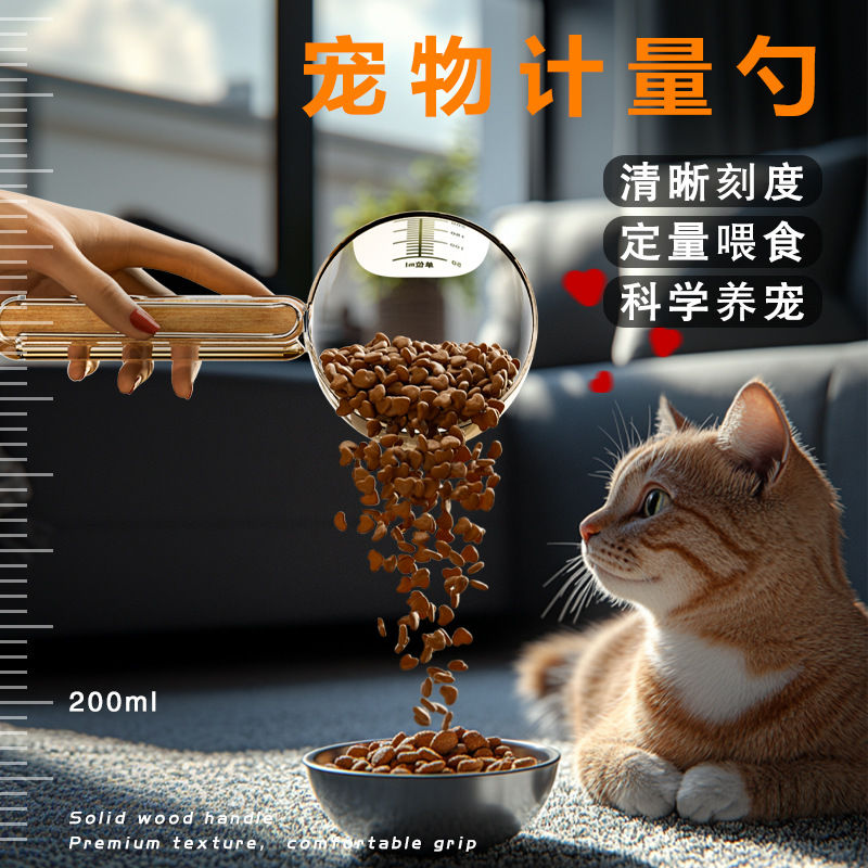 2025新款宠物计量勺透明刻度带封口透明夹子长手柄猫粮勺子