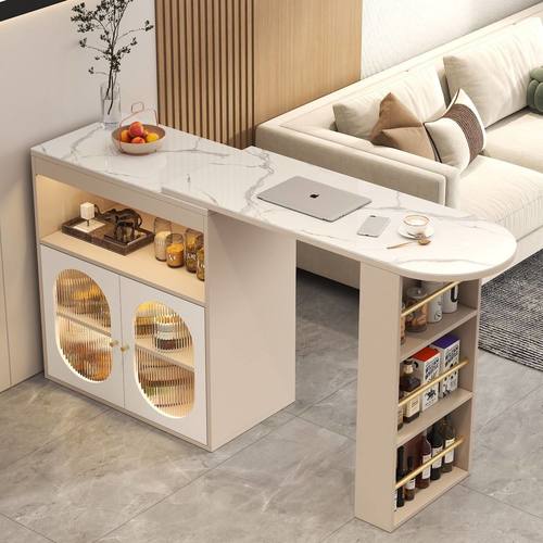 客厅隔断伸缩吧台桌奶油风网红玄关轻奢岩板餐边柜小户型折叠吧台