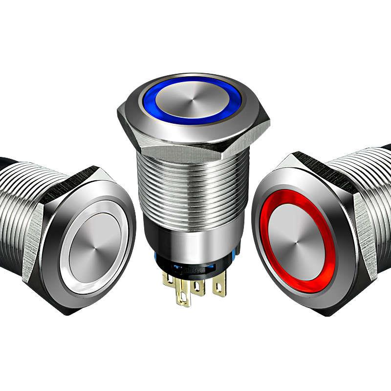 金属按钮开关 19mm 带灯5V/12V/24V/220V 配电柜机床启动电源开关