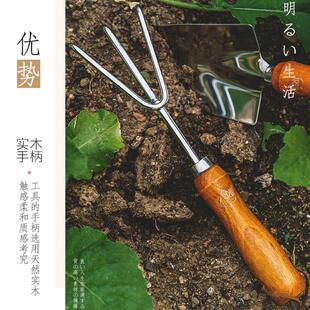 不锈钢工具养花种菜木柄铁锹铲耙工具三件套 爱丽思园艺小铲子套装