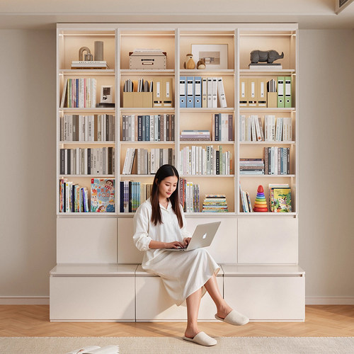 洛霖书柜卡座带玻璃门满墙