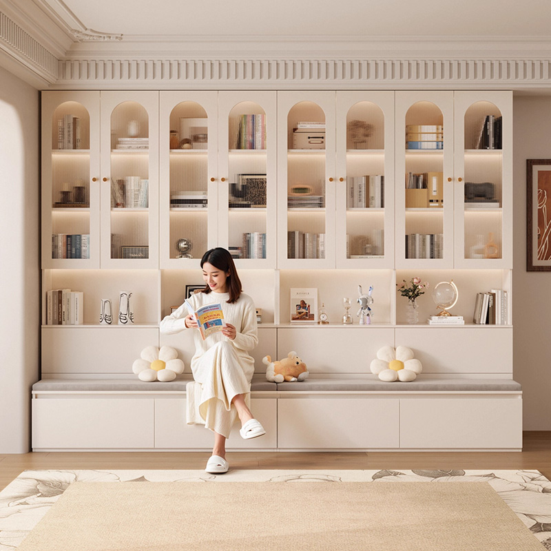 洛霖旗舰店奶油风玻璃门卡座书柜