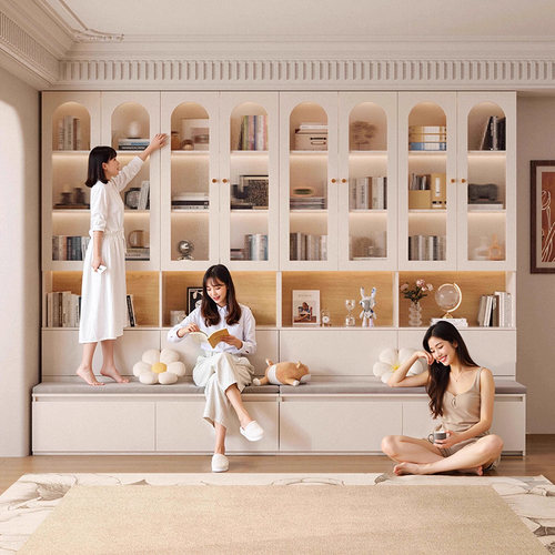 洛霖旗舰店整墙卡座书柜全实木