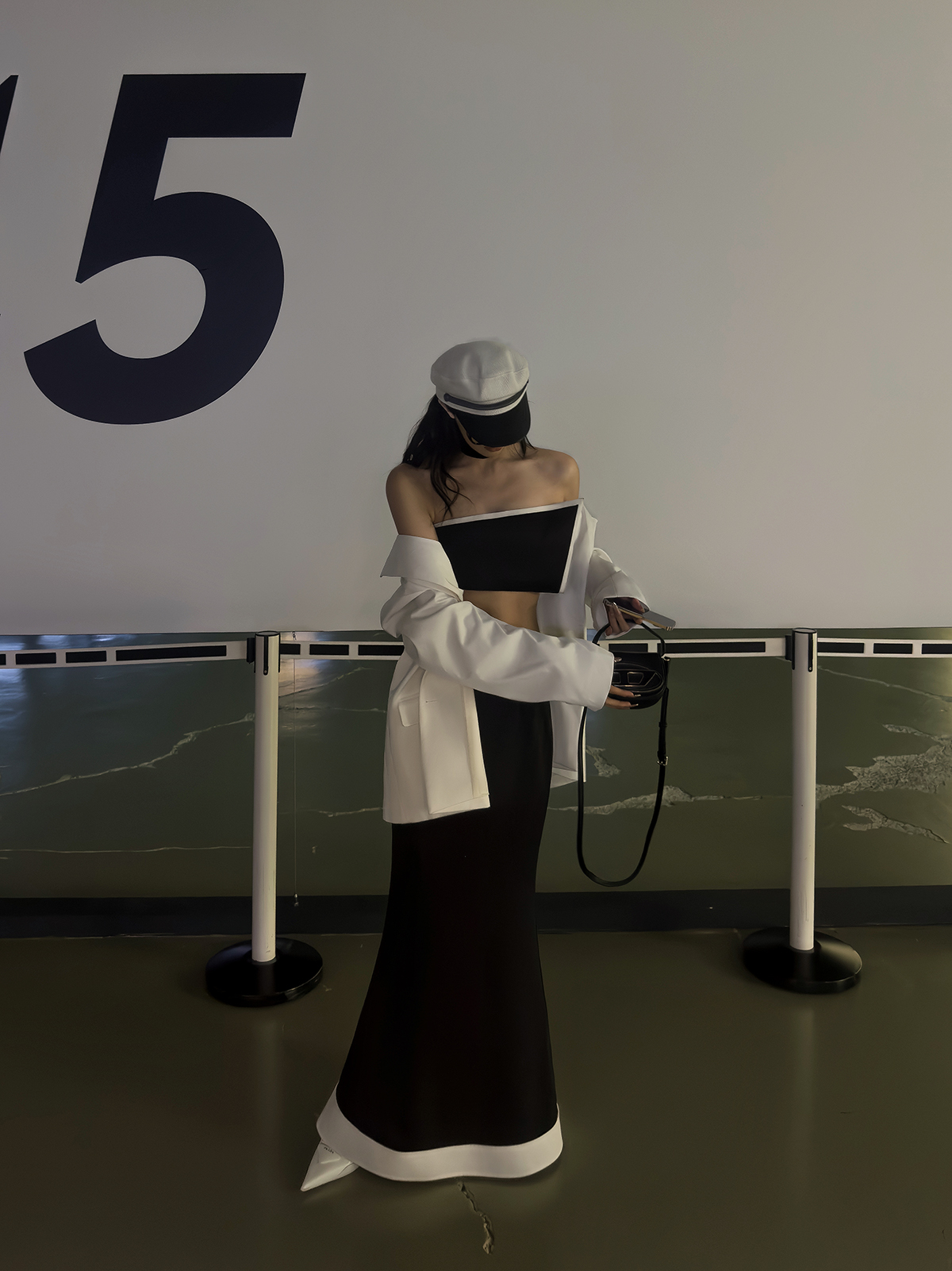 Se flatter 翻边拼色鱼尾低腰长裙拖地重磅300g三醋酸垂感高品质