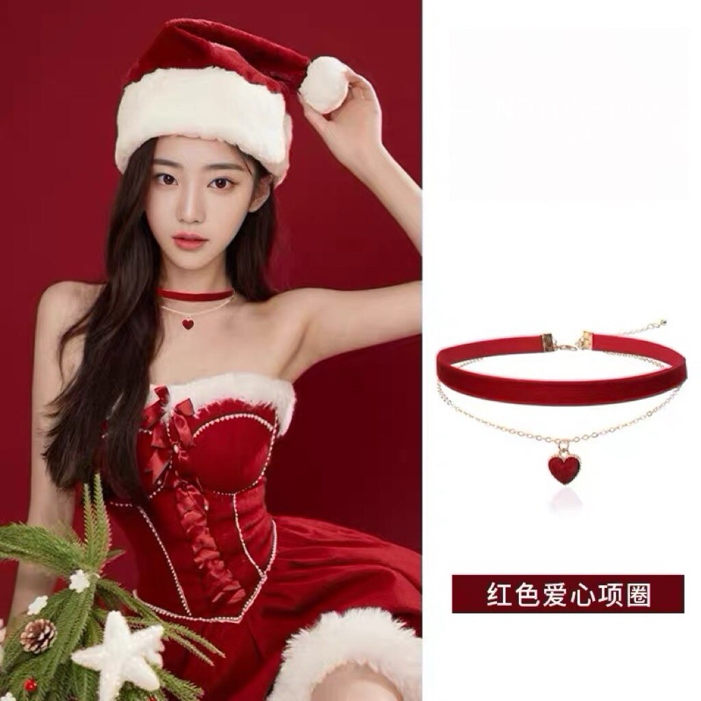 红色丝绒choker项圈女款