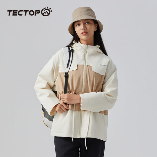 探拓户外女士收腰显瘦冲锋衣单层加绒外套工装风休闲防风防水夹克