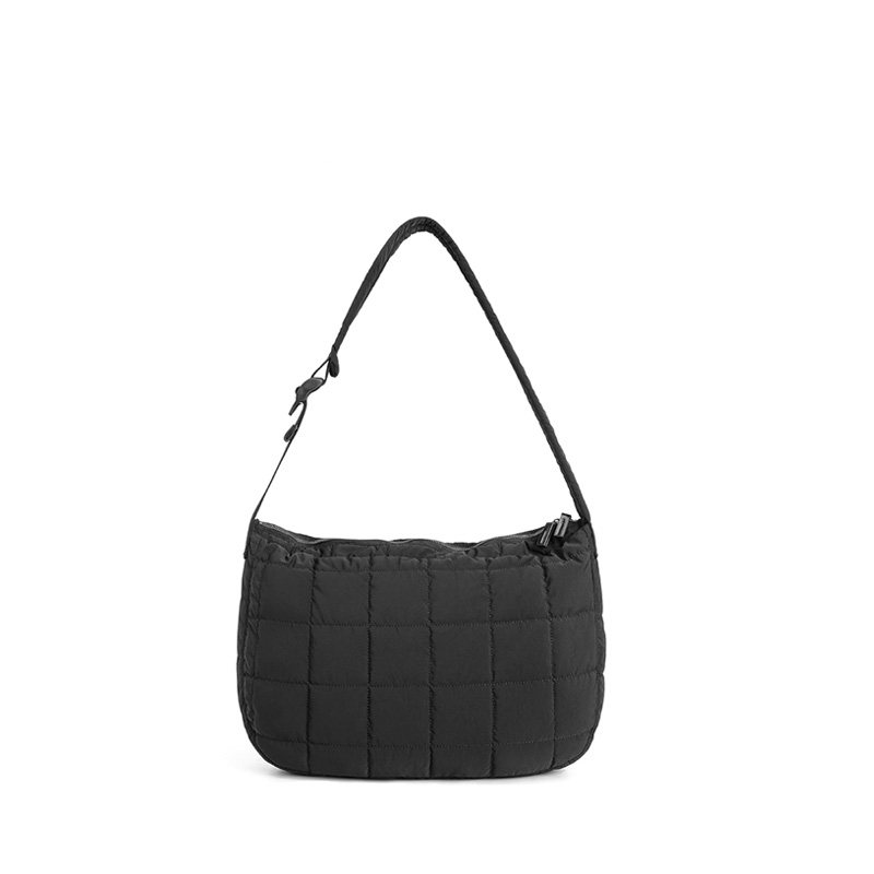 VERLABOITE菱形格大容量绗缝月牙拉链单肩可调斜挎包通勤男女同款