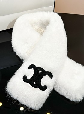 欧洲站毛绒绒围脖女冬季2025新款保暖加厚毛领子网红时尚毛毛围巾