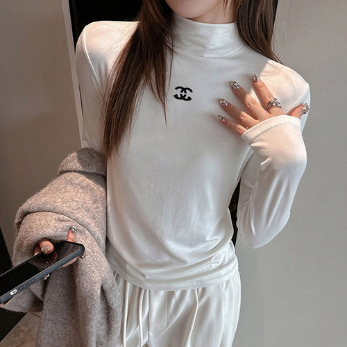 含羊毛半高领长袖T恤女显瘦上衣