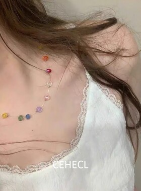 多巴胺颈链彩虹糖豆水晶串珠项链