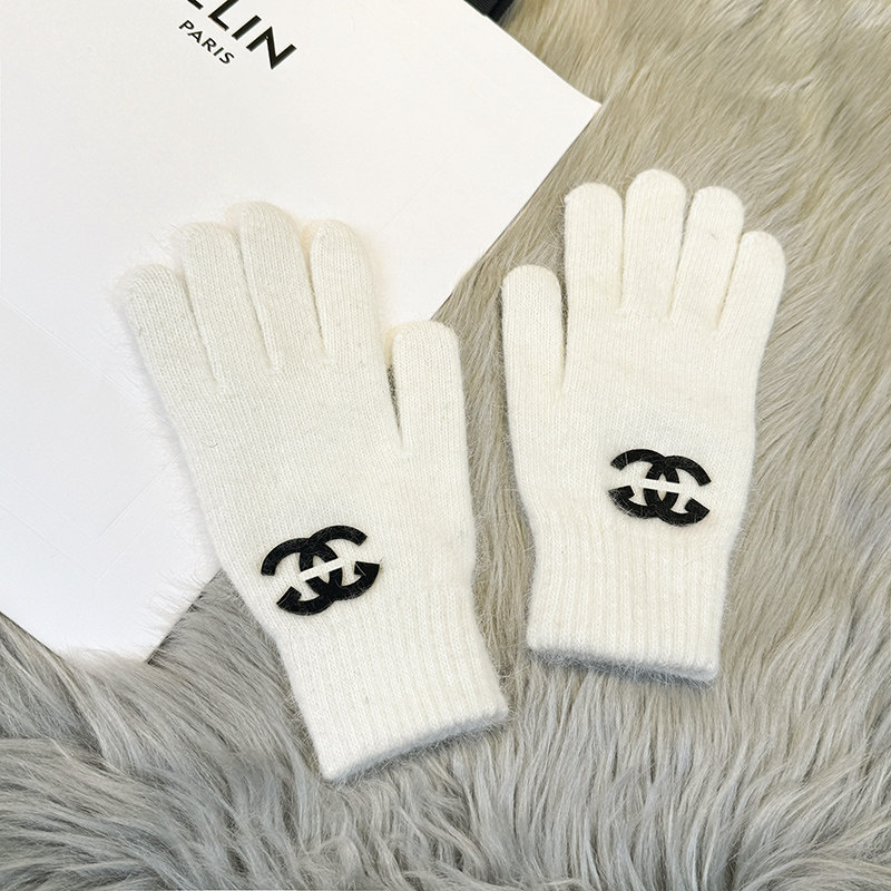 冬天小香风毛线针织分指手套女2025新款骑行保暖五指兔毛绒绒手套