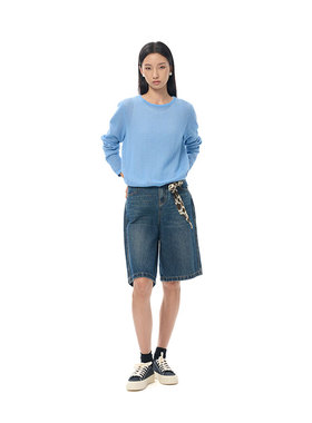 MIIWII末未25秋蓝色全棉牛仔短裤宽松显瘦拉链牛仔裤女K253112