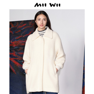 末未MIIWII23冬米白色羊毛羊羔绒大衣女D234509 清仓 断码