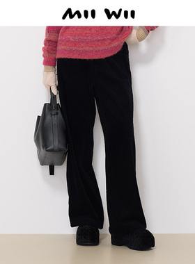 末未MIIWII24冬黑色全棉灯芯绒料宽腿裤直筒休闲长裤K244106女士