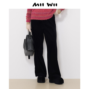 末未MIIWII24冬黑色全棉灯芯绒料宽腿裤 K244106女士 直筒休闲长裤