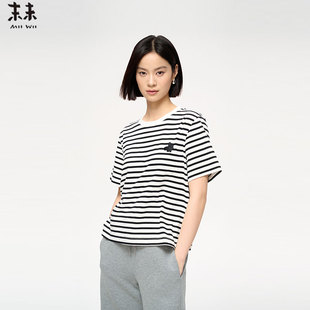 MIIWII末未25春黑白条纹色织针织上衣T251145